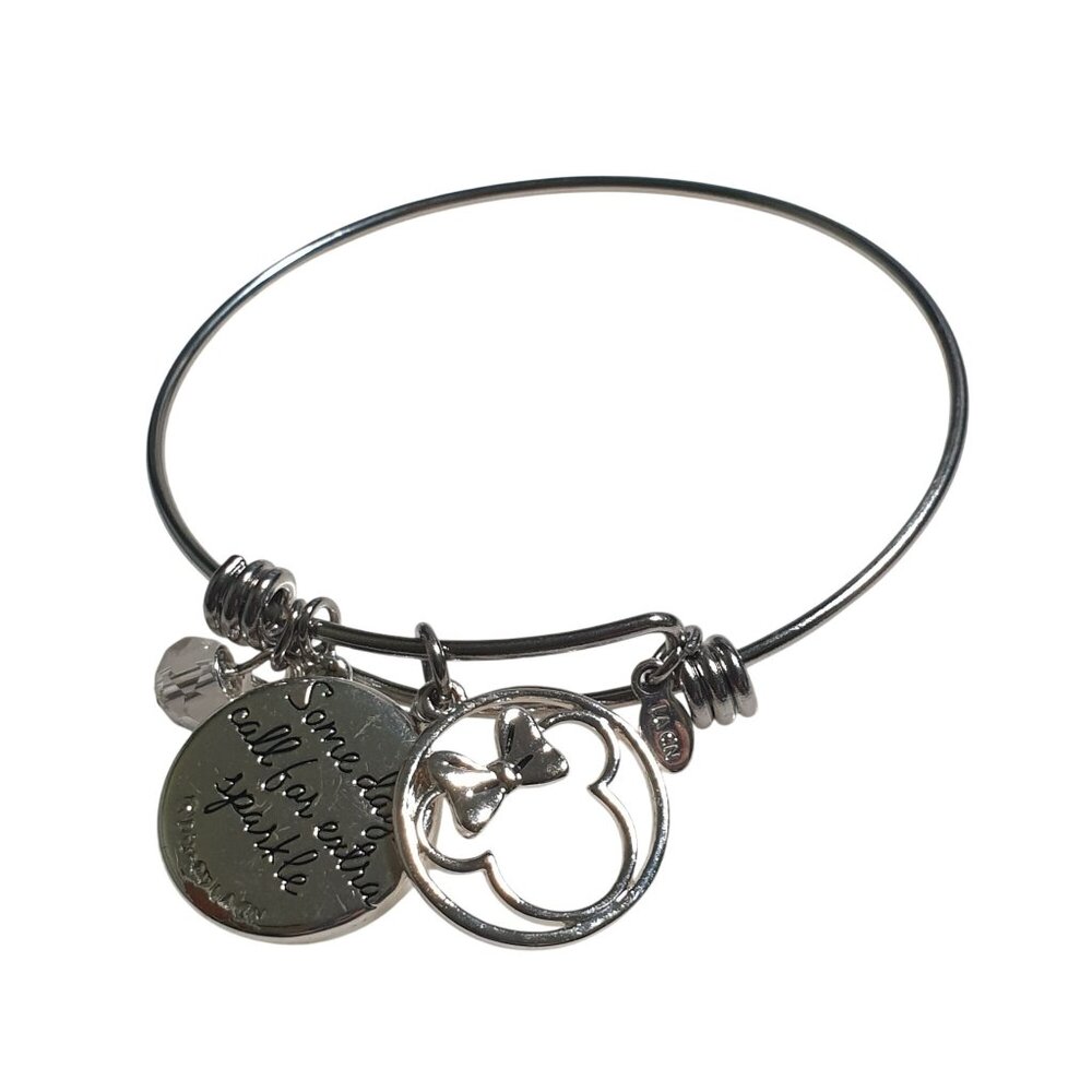Minnie Mouse Rhinestone Charm Bracelet Stainless Steel Adjustable Bangle Crystal